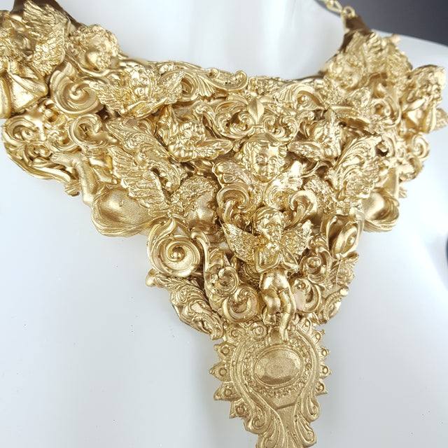 "Cielo" Ornate Gold Filigree Cherub Neckpiece