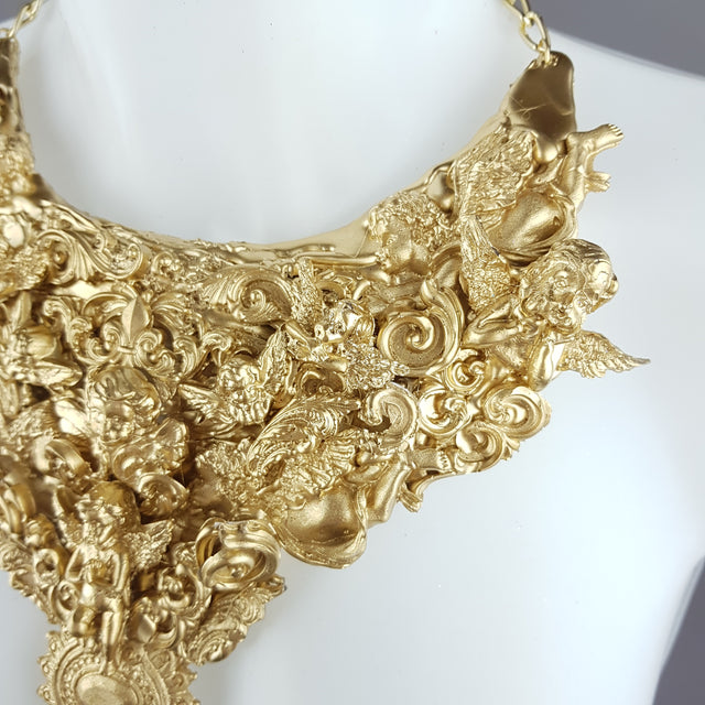 "Cielo" Ornate Gold Filigree Cherub Neckpiece
