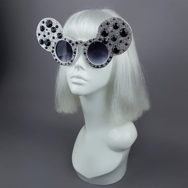 "Topo" Silver & Black Gem Glitter Mouse Ear Sunglasses