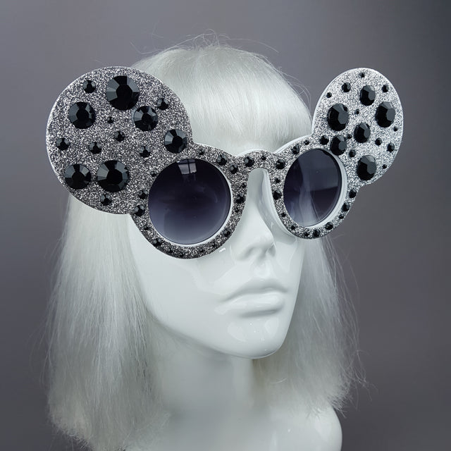 "Topo" Silver & Black Gem Glitter Mouse Ear Sunglasses