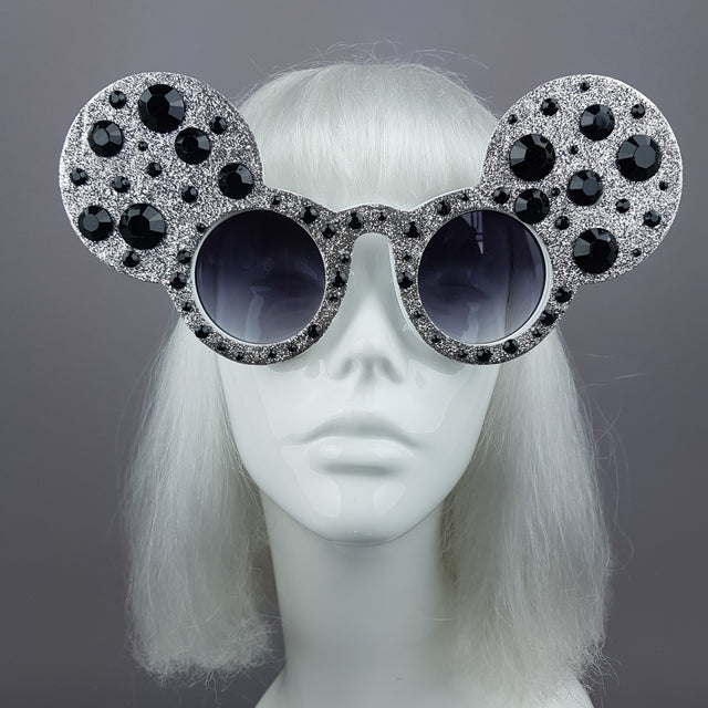 "Topo" Silver & Black Gem Glitter Mouse Ear Sunglasses