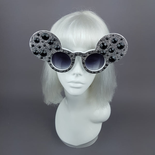 "Topo" Silver & Black Gem Glitter Mouse Ear Sunglasses