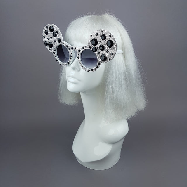 "Topo" Silver & Black Gem Glitter Mouse Ear Sunglasses
