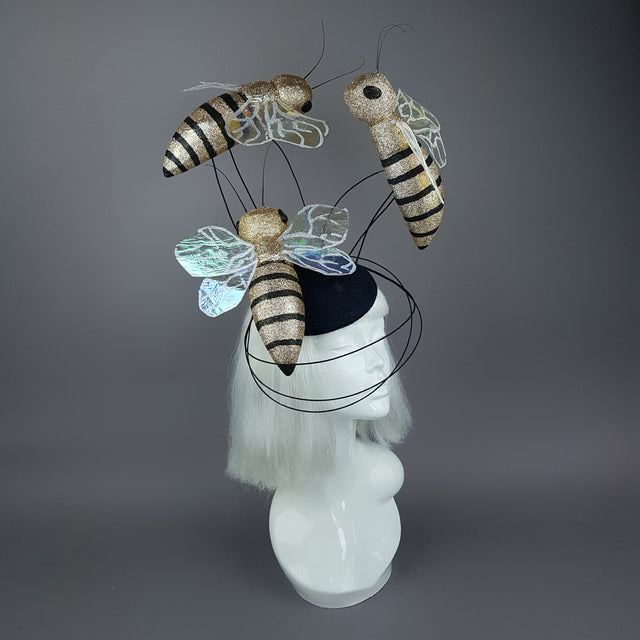 "Abella" Giant Bees Wired Veil Fascinator Hat