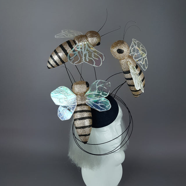 "Abella" Giant Bees Wired Veil Fascinator Hat