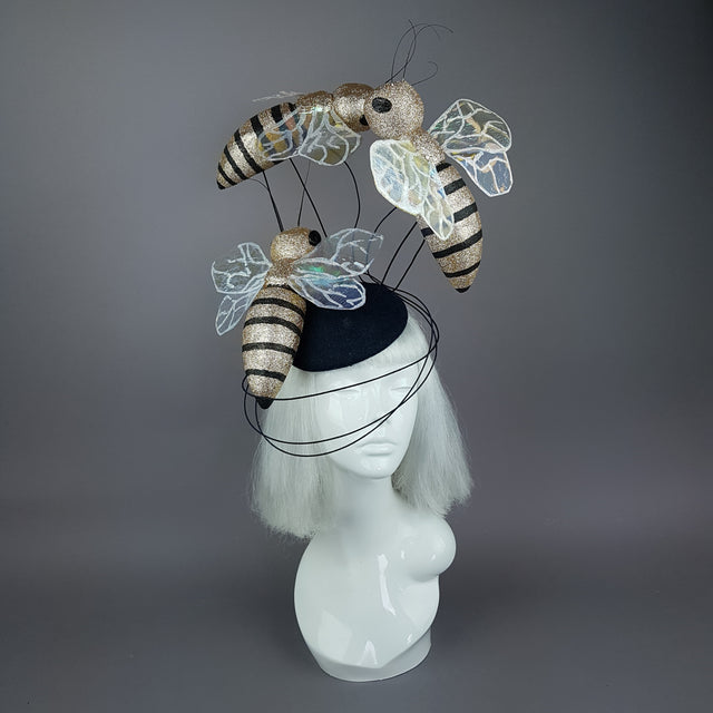 "Abella" Giant Bees Wired Veil Fascinator Hat