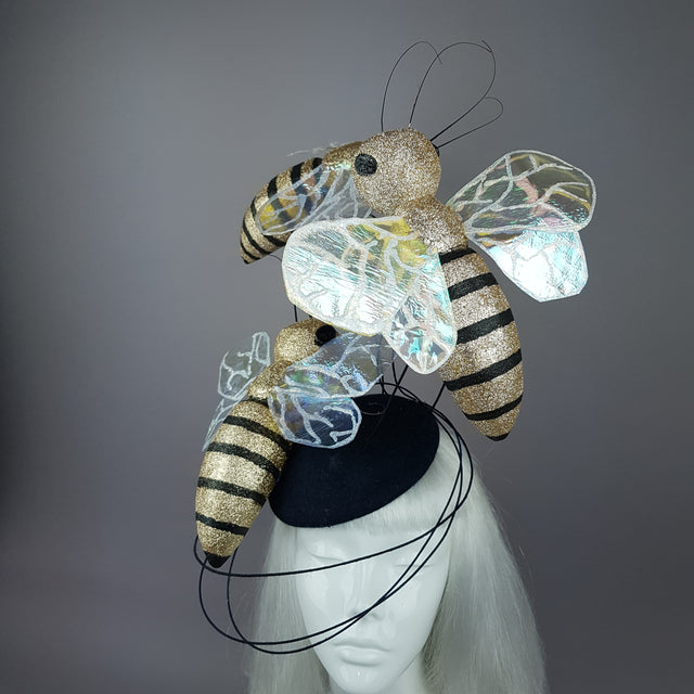 "Abella" Giant Bees Wired Veil Fascinator Hat