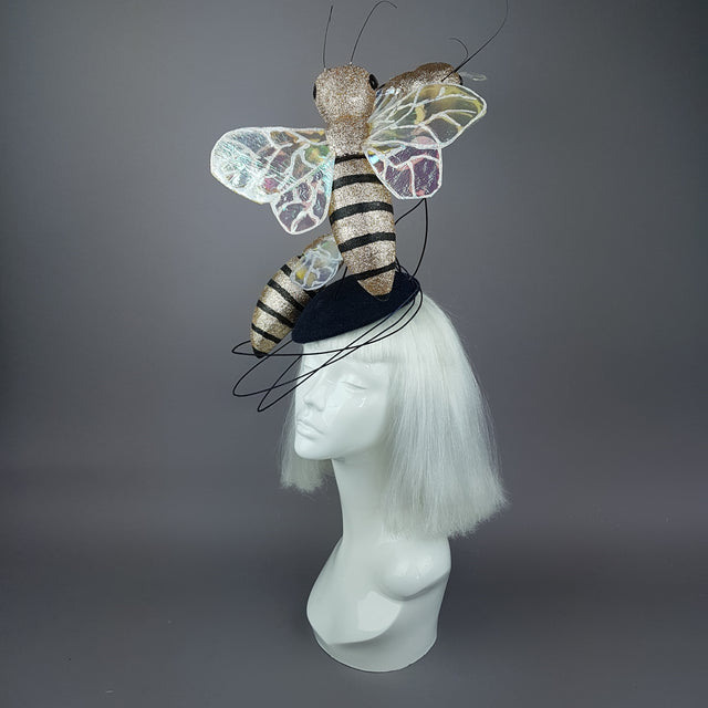"Abella" Giant Bees Wired Veil Fascinator Hat