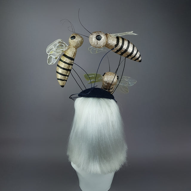 "Abella" Giant Bees Wired Veil Fascinator Hat