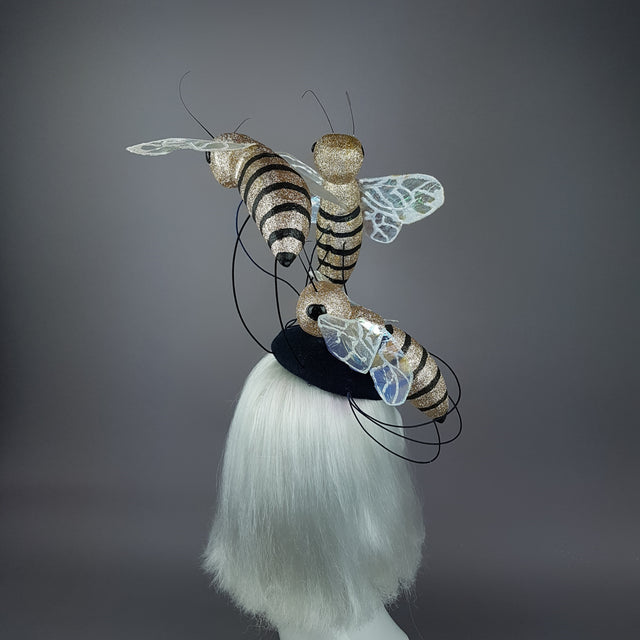 "Abella" Giant Bees Wired Veil Fascinator Hat