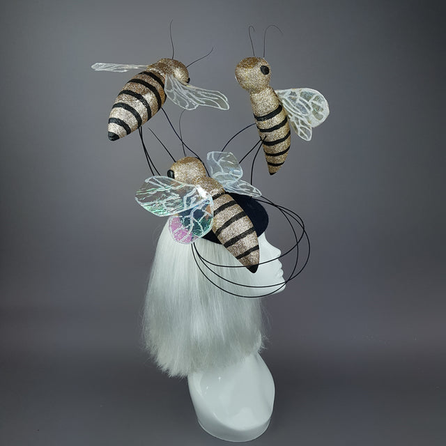 "Abella" Giant Bees Wired Veil Fascinator Hat