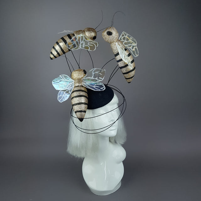 "Abella" Giant Bees Wired Veil Fascinator Hat