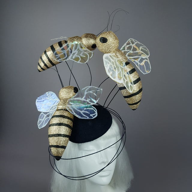 "Abella" Giant Bees Wired Veil Fascinator Hat