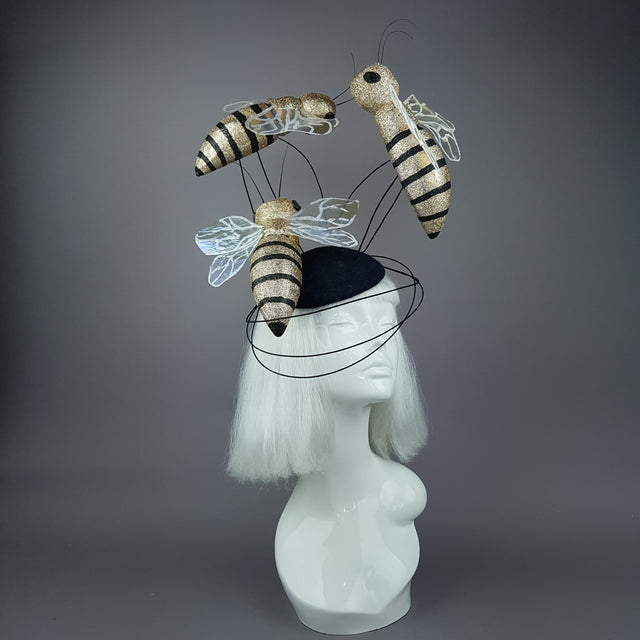"Abella" Giant Bees Wired Veil Fascinator Hat