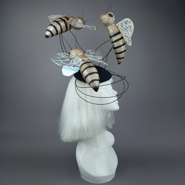 "Abella" Giant Bees Wired Veil Fascinator Hat