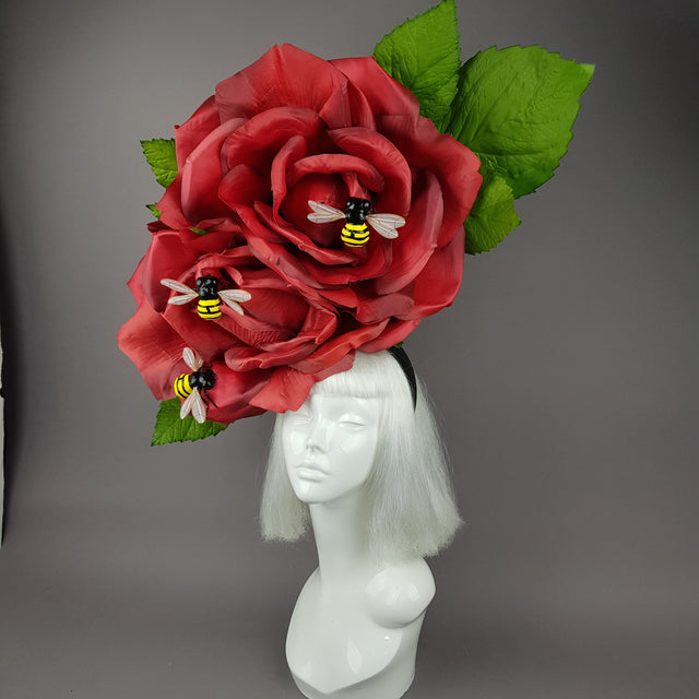 "Mel" Giant Bees & Red Rose Headdress