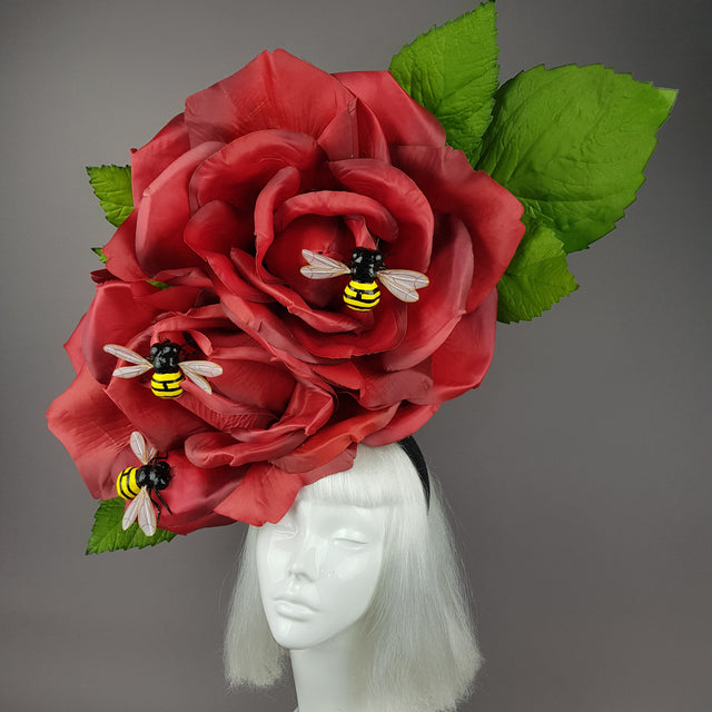 "Mel" Giant Bees & Red Rose Headdress