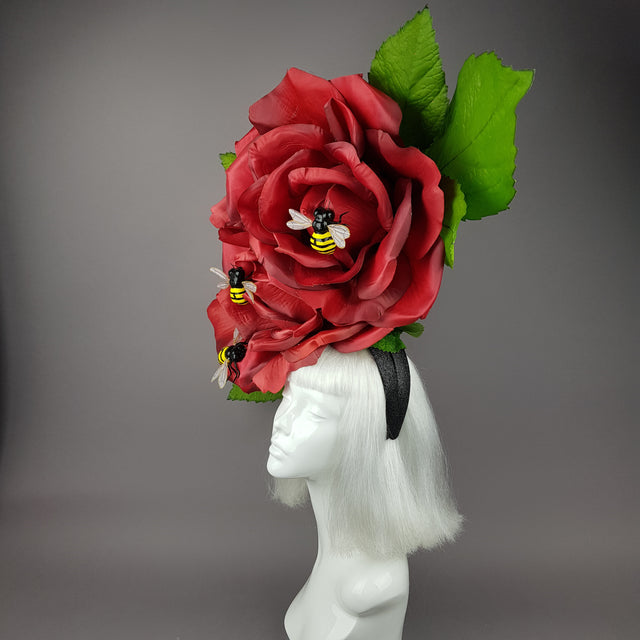 "Mel" Giant Bees & Red Rose Headdress