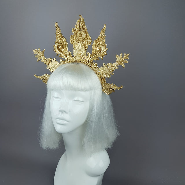 "Apollo" Gold Filigree Halo Headpiece & Mask
