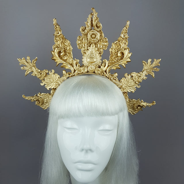 "Apollo" Gold Filigree Halo Headpiece & Mask