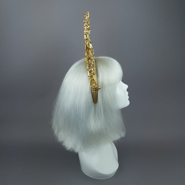 "Apollo" Gold Filigree Halo Headpiece & Mask