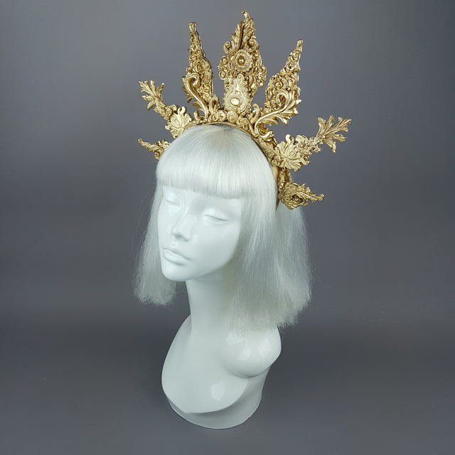 "Apollo" Gold Filigree Halo Headpiece & Mask