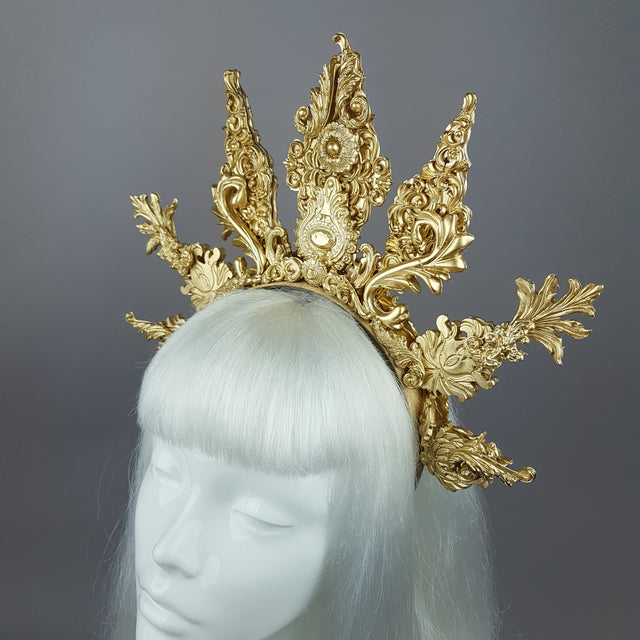 "Apollo" Gold Filigree Halo Headpiece & Mask
