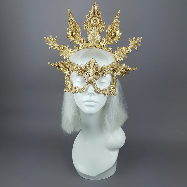 "Apollo" Gold Filigree Halo Headpiece & Mask
