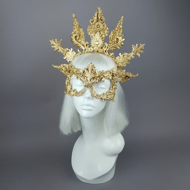 "Apollo" Gold Filigree Halo Headpiece & Mask
