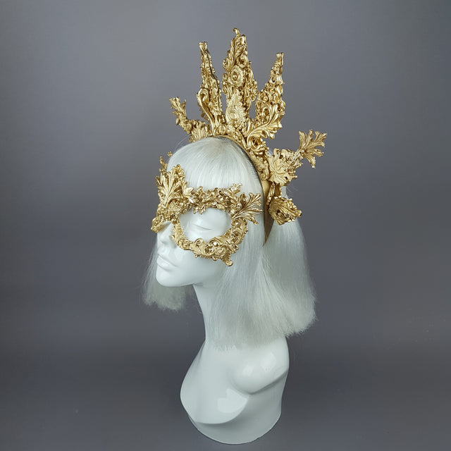 "Apollo" Gold Filigree Halo Headpiece & Mask