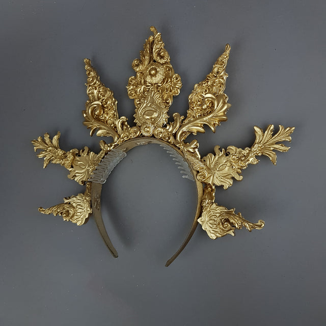"Apollo" Gold Filigree Halo Headpiece & Mask
