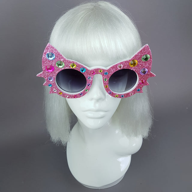 "Meowzer" Pink Colourful Gem Glitter Cat Sunglasses