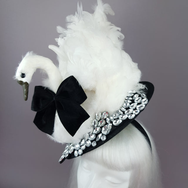 "Leda" Swan & Jewel Fascinator Hat