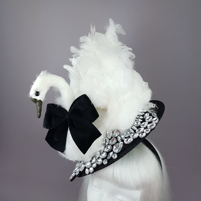 "Leda" Swan & Jewel Fascinator Hat