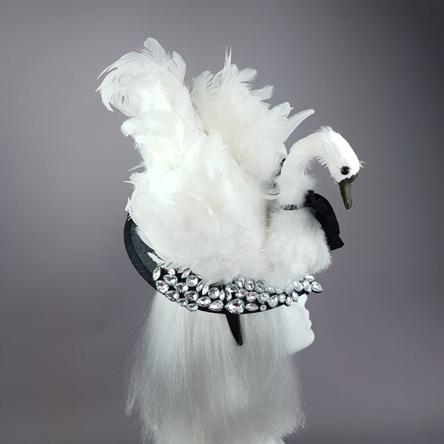 "Leda" Swan & Jewel Fascinator Hat