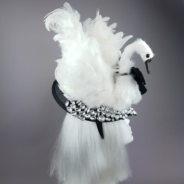 "Leda" Swan & Jewel Fascinator Hat