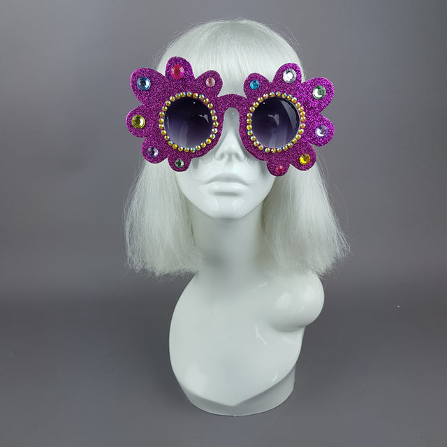 "Fioritura" Pink Glitter Gem Daisy Flower Sunglasses