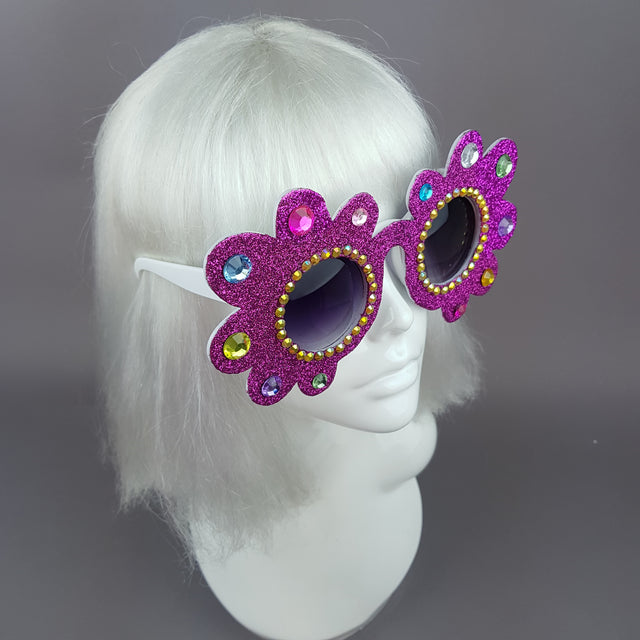 "Fioritura" Pink Glitter Gem Daisy Flower Sunglasses
