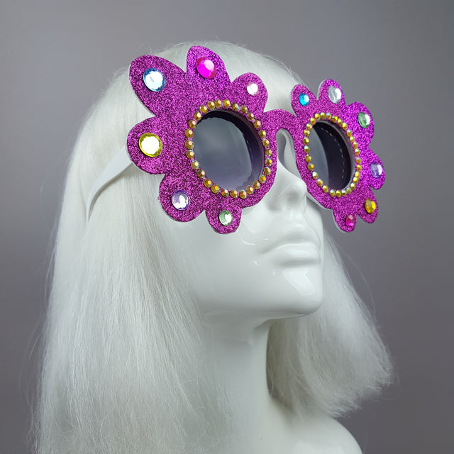 "Fioritura" Pink Glitter Gem Daisy Flower Sunglasses