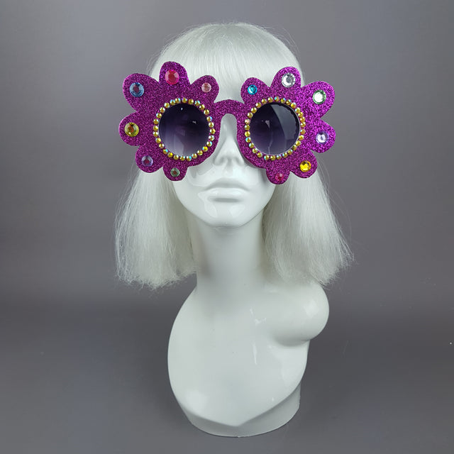 "Fioritura" Pink Glitter Gem Daisy Flower Sunglasses
