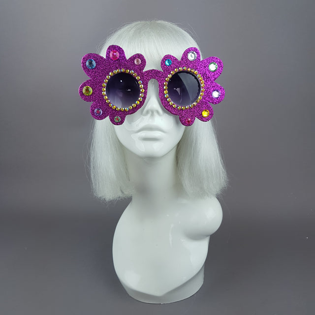 "Fioritura" Pink Glitter Gem Daisy Flower Sunglasses