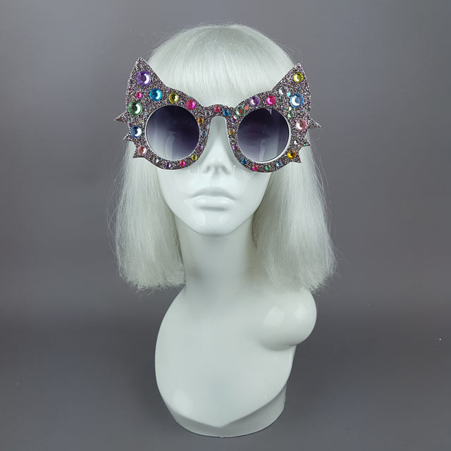 "Meowzer" Multi-coloured Gem Glitter Cat Sunglasses