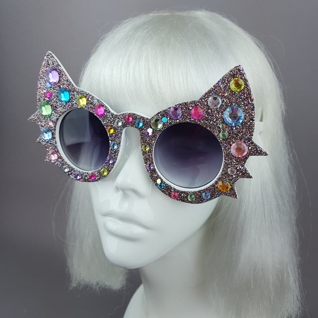 "Meowzer" Multi-coloured Gem Glitter Cat Sunglasses