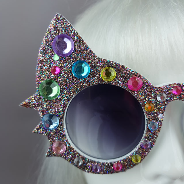 "Meowzer" Multi-coloured Gem Glitter Cat Sunglasses