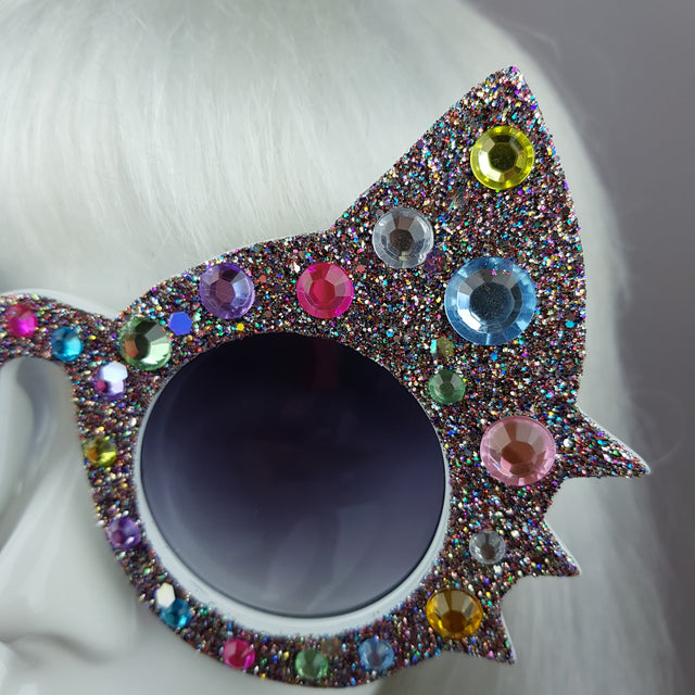 "Meowzer" Multi-coloured Gem Glitter Cat Sunglasses