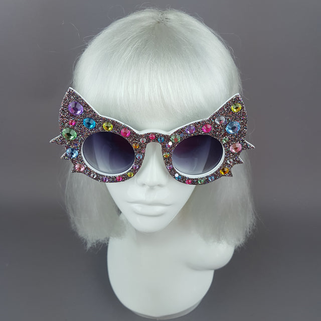 "Meowzer" Multi-coloured Gem Glitter Cat Sunglasses