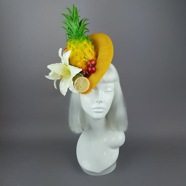 "Chika" Pineapple, Cherry, Fruit Fascinator Hat