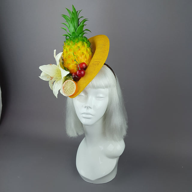 "Chika" Pineapple, Cherry, Fruit Fascinator Hat