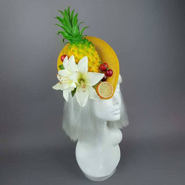 "Chika" Pineapple, Cherry, Fruit Fascinator Hat