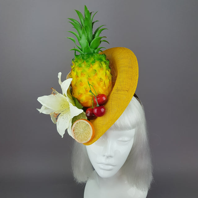 "Chika" Pineapple, Cherry, Fruit Fascinator Hat